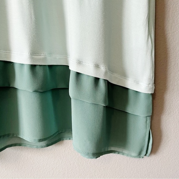 LOGO by Lori Goldstein 3/4 Sleeve Mint Green Tunic w/ Chiffon Trim Size Medium - Picture 3 of 7